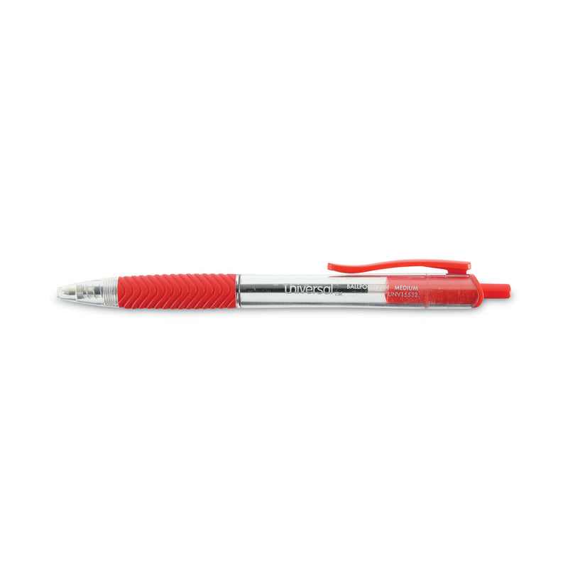 Universal Comfort Grip Ballpoint Pen, Retractable, Medium 1 mm, Red Ink, Clear Barrel, Dozen
