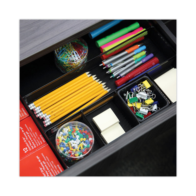 Universal Metal Mesh Drawer Organizer, Six Compartments, 15 x 11.88 x 2.5, Black
