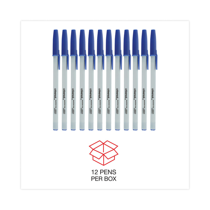 Universal Ballpoint Pen, Stick, Medium 1 mm, Blue Ink, Gray Barrel, Dozen