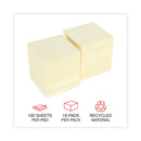Universal Recycled Self-Stick Note Pads, 3" x 3", Yellow, 100 Sheets/Pad, 18 Pads/Pack