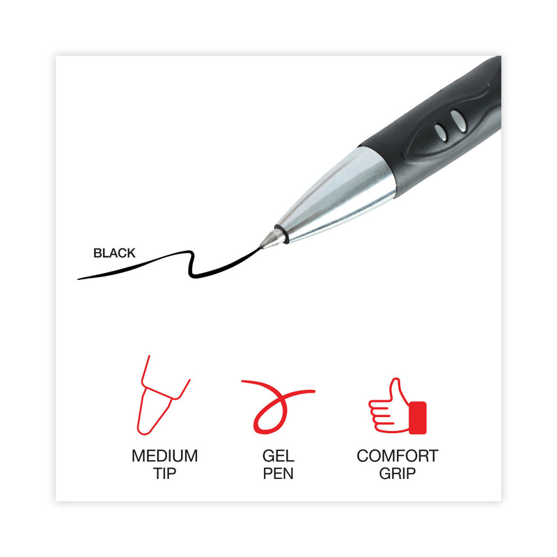 Universal Comfort Grip Gel Pen, Retractable, Medium 0.7 mm, Black Ink, Silver Barrel, Dozen