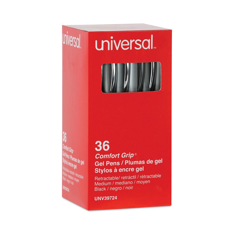 Universal Comfort Grip Gel Pen, Retractable, Medium 0.7 mm, Black Ink, Silver Barrel, 36/Pack