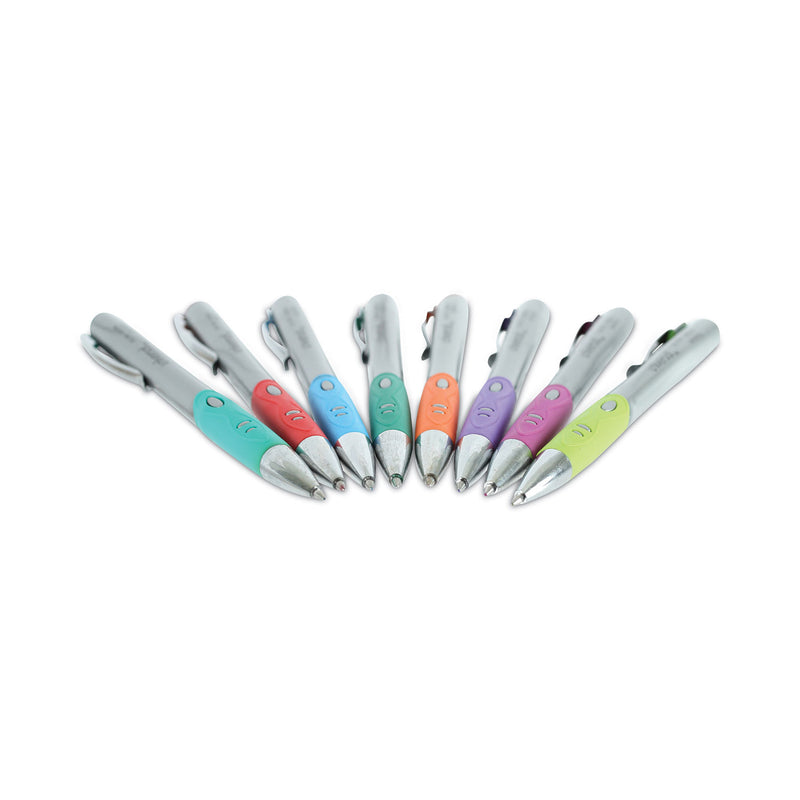 Universal Comfort Grip Gel Pen, Retractable, Medium 0.7 mm, Assorted Ink Colors, Silver Barrel, 8/Pack