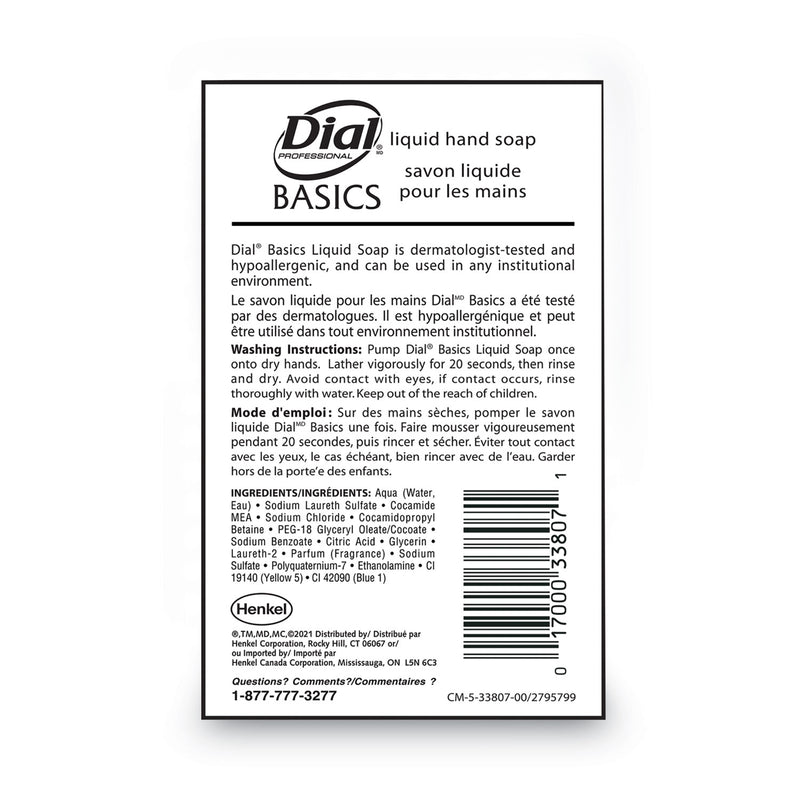 Dial Basics MP Free Liquid Hand Soap, Honeysuckle, 3.78 L Refill Bottle, 4/Carton
