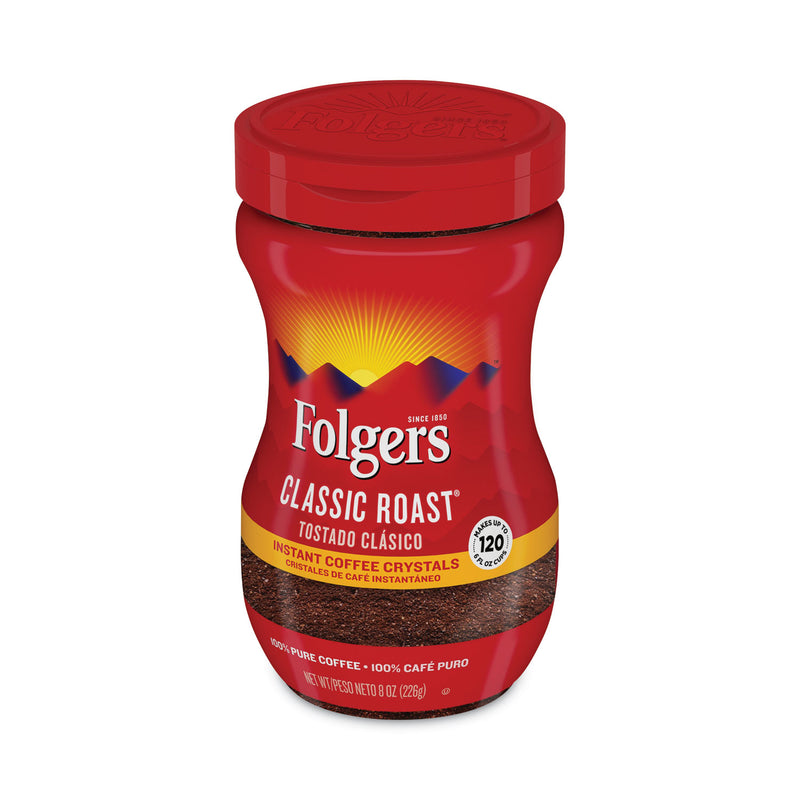 Folgers Instant Coffee Crystals, Classic Roast, 8 oz Jar, Medium