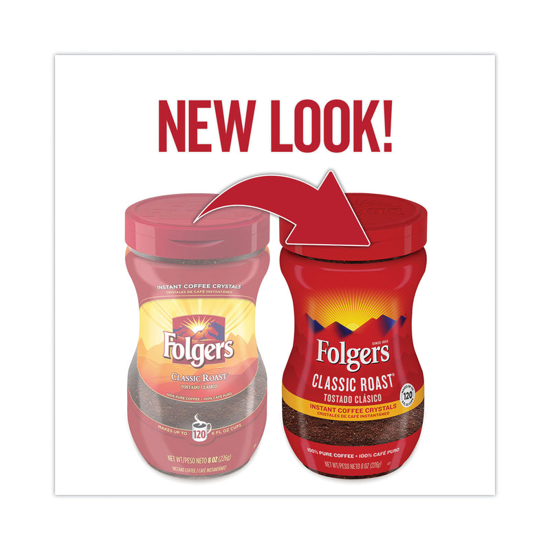 Folgers Instant Coffee Crystals, Classic Roast, 8 oz Jar, Medium
