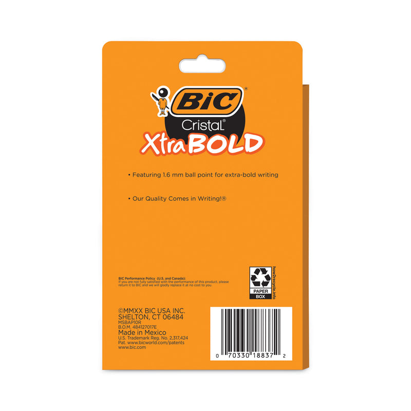 BIC Cristal Xtra Bold Ballpoint Pen, Stick, Bold 1.6 mm, Assorted Ink and Barrel Colors, 24/Pack