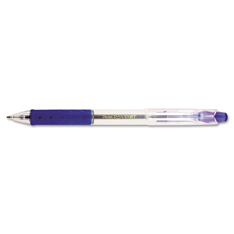 Pentel R.S.V.P. RT Ballpoint Pen, Retractable, Medium 1 mm, Blue Ink, Clear Barrel, Dozen