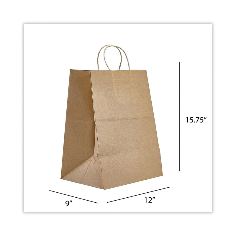 Prime Time Packaging Kraft Paper Bags, Regal, 12 x 9 x 15.75, Natural, 200/Carton