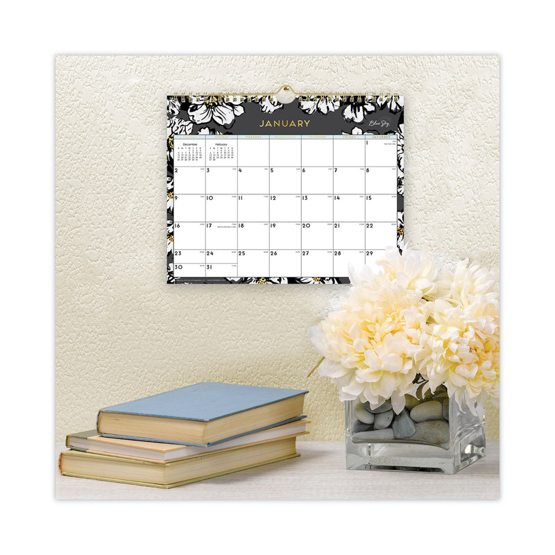 Blue Sky Baccara Dark Wall Calendar, Baccara Dark Floral Artwork, 11 x 8.75, White/Black Sheets, 12-Month (Jan to Dec): 2023
