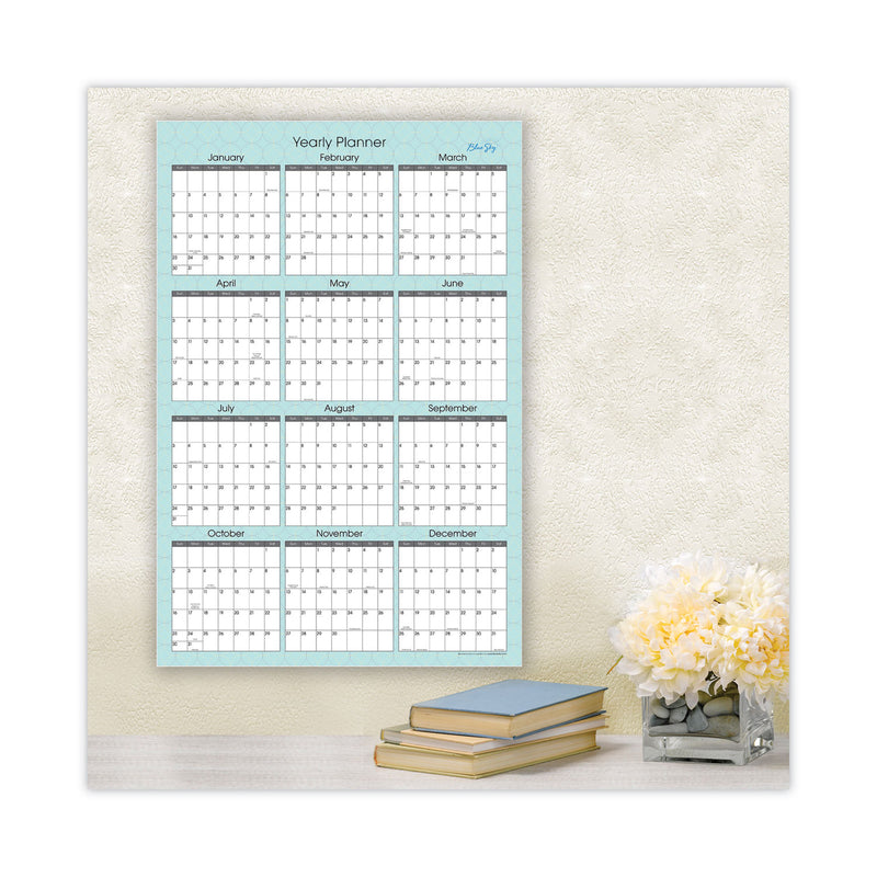 Blue Sky Picadilly Laminated Erasable Wall Calendar, Geometric Artwork, 36 x 24, White/Teal Sheets, 12-Month (Jan-Dec): 2023