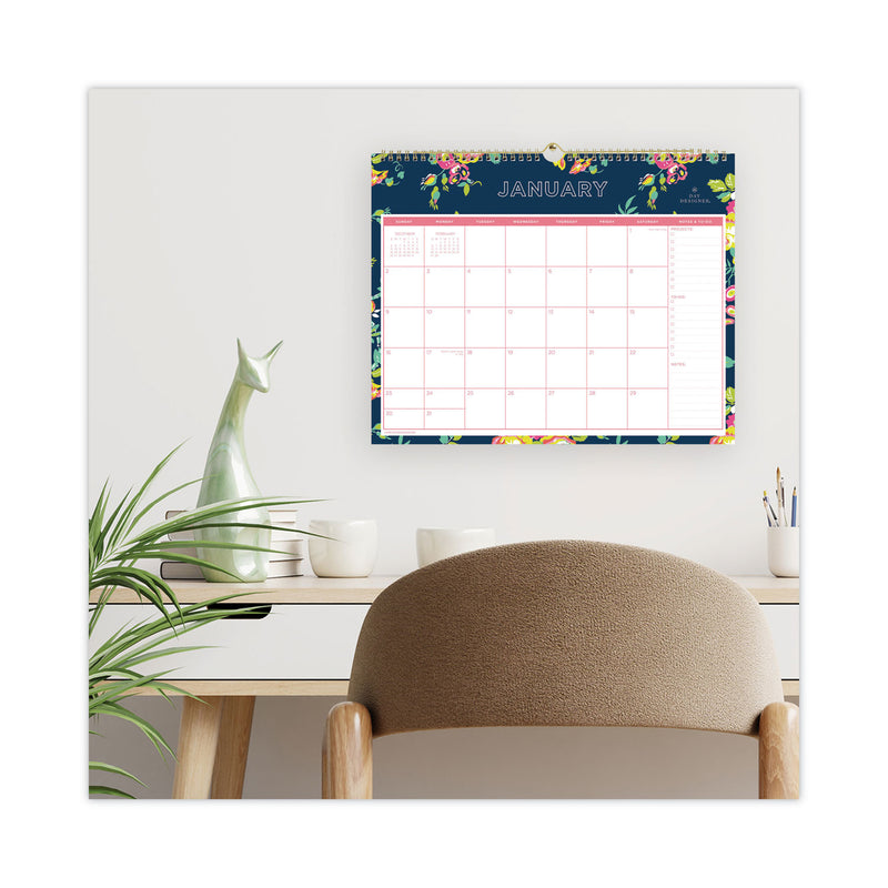 Blue Sky Day Designer Peyton Wall Calendar, Peyton Floral Artwork, 15 x 12, White/Navy Sheets, 12-Month (Jan to Dec): 2023