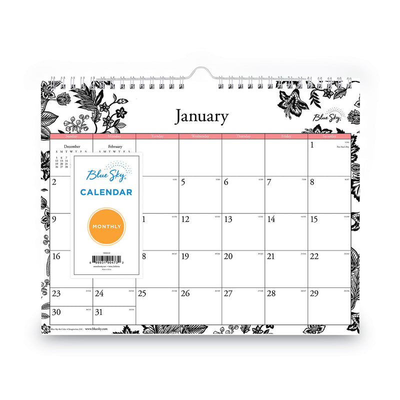 Blue Sky Analeis Wall Calendar, Analeis Floral Artwork, 11 x 8.75, White/Black/Coral Sheets, 12-Month (Jan to Dec): 2023