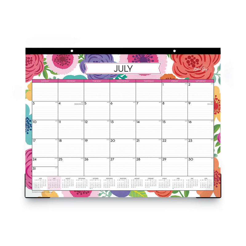 Blue Sky Mahalo Academic Desk Pad, Floral Artwork, 22 x 17, Black Binding, Clear Corners, 12-Month (July-June): 2022-2023