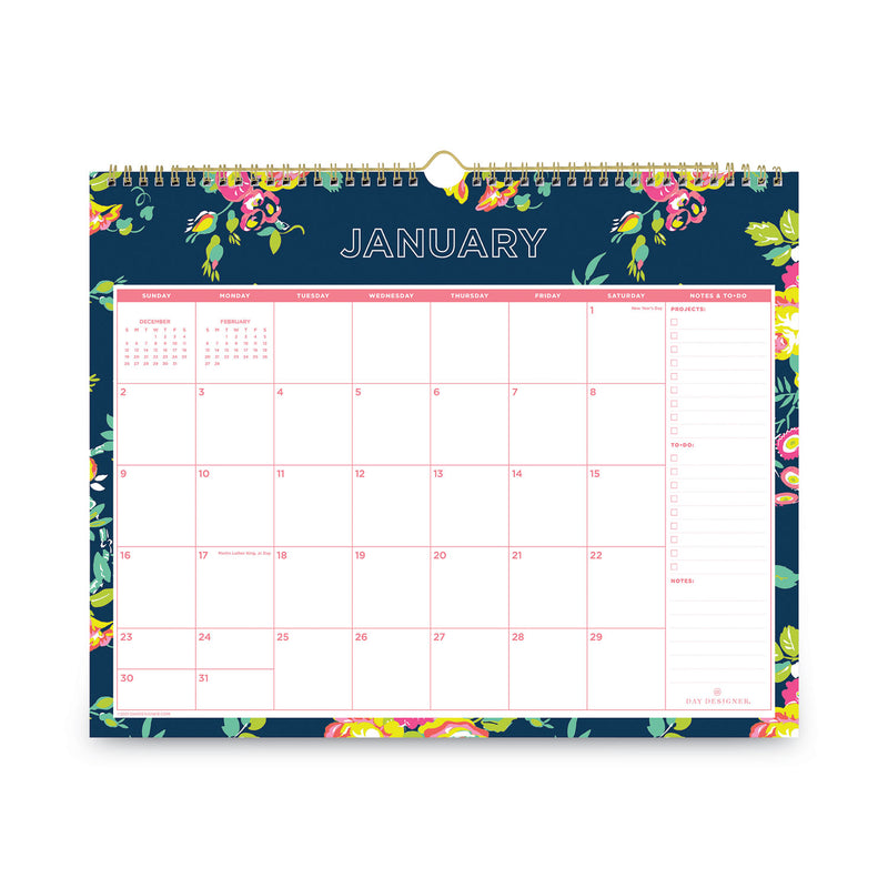 Blue Sky Day Designer Peyton Wall Calendar, Peyton Floral Artwork, 15 x 12, White/Navy Sheets, 12-Month (Jan to Dec): 2023