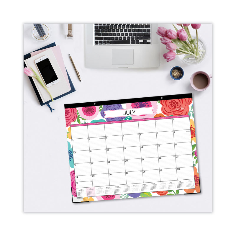 Blue Sky Mahalo Academic Desk Pad, Floral Artwork, 22 x 17, Black Binding, Clear Corners, 12-Month (July-June): 2022-2023