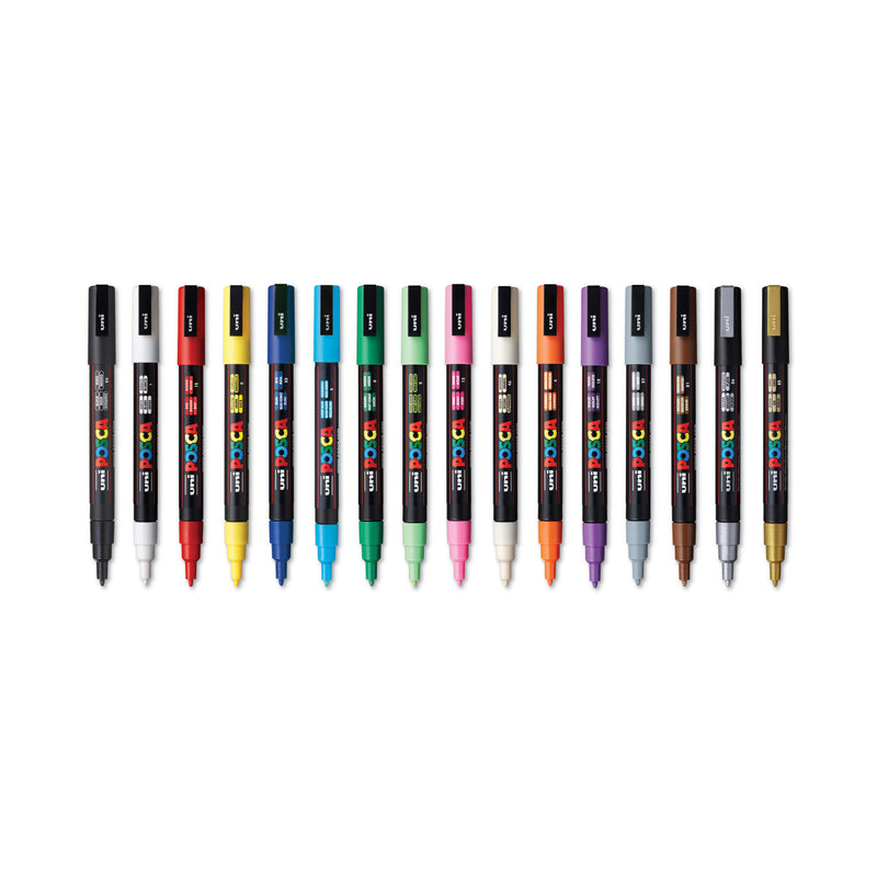 POSCA Permanent Specialty Marker, Fine Bullet Tip, Assorted Colors,16/Pack