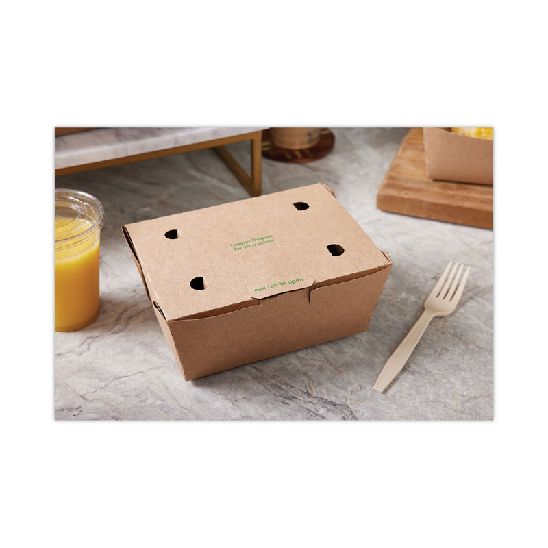 Pactiv Evergreen EarthChoice Tamper Evident OneBox Paper Box, 6.54 x 4.5 x 3.25, Kraft, 160/Carton