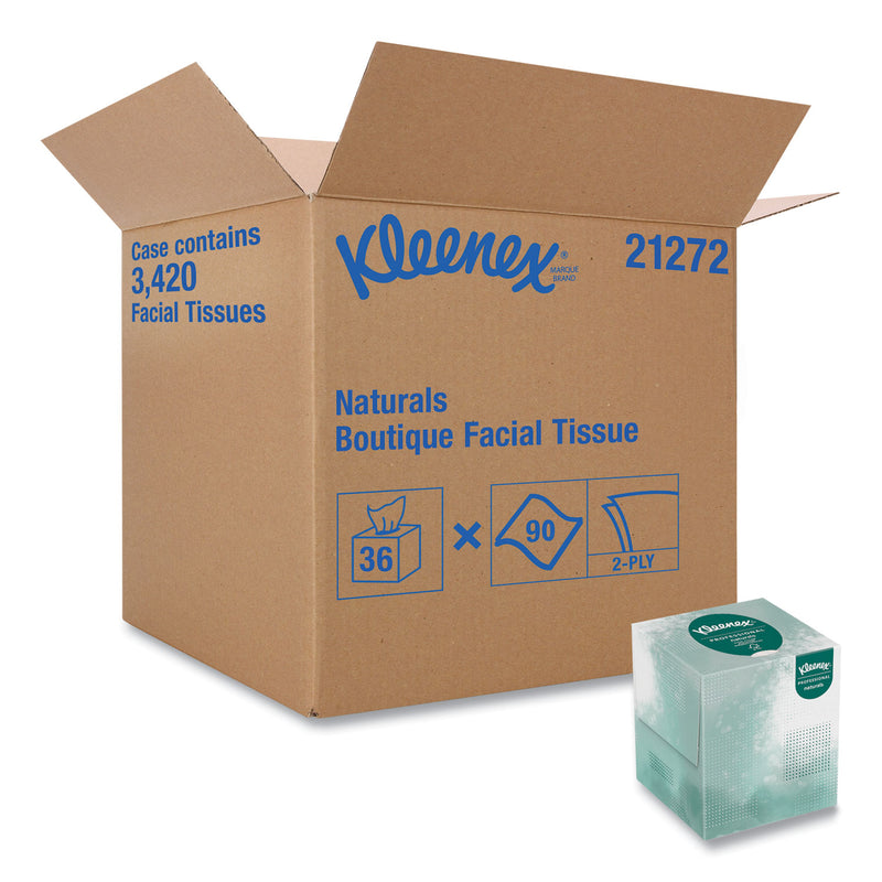Kleenex Naturals Facial Tissue for Business, BOUTIQUE POP-UP Box, 2-Ply, White, 90 Sheets/Box, 36 Boxes/Carton