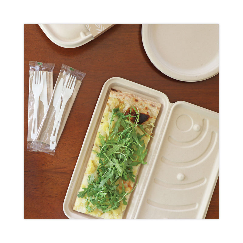 World Centric Fiber Hinged Containers, Pizza/Flatbread Containers, 6.6 x 13.7 x 1.3, Natural, Paper, 200/Carton