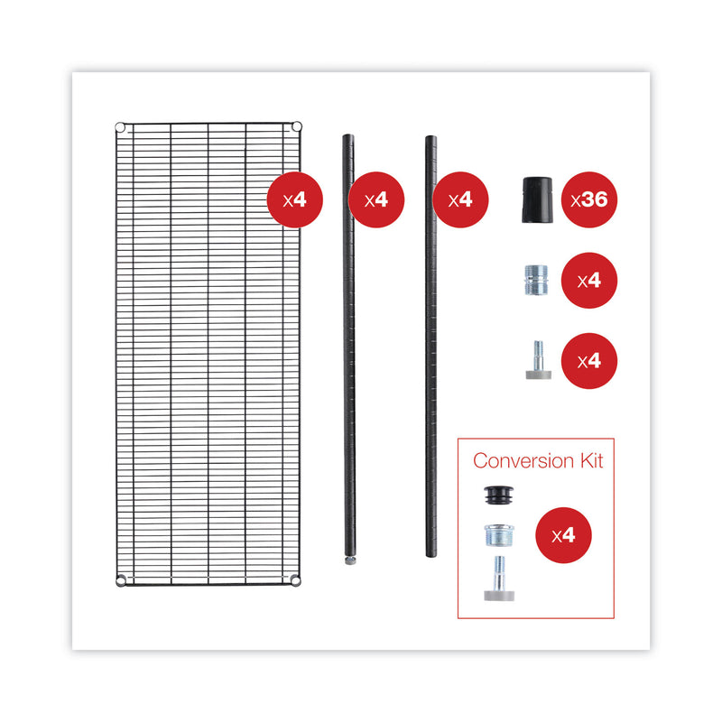 Alera All-Purpose Wire Shelving Starter Kit, Four-Shelf, 60w x 24d x 72h, Black Anthracite Plus