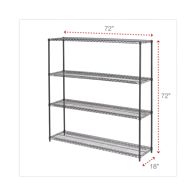 Alera BA Plus Wire Shelving Kit, Four-Shelf, 72w x 18d x 72h, Black Anthracite Plus