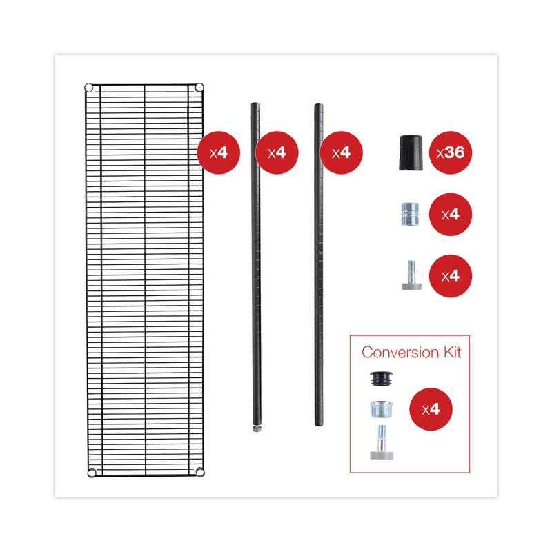 Alera All-Purpose Wire Shelving Starter Kit, Four-Shelf, 60w x 18d x 72h, Black Anthracite Plus