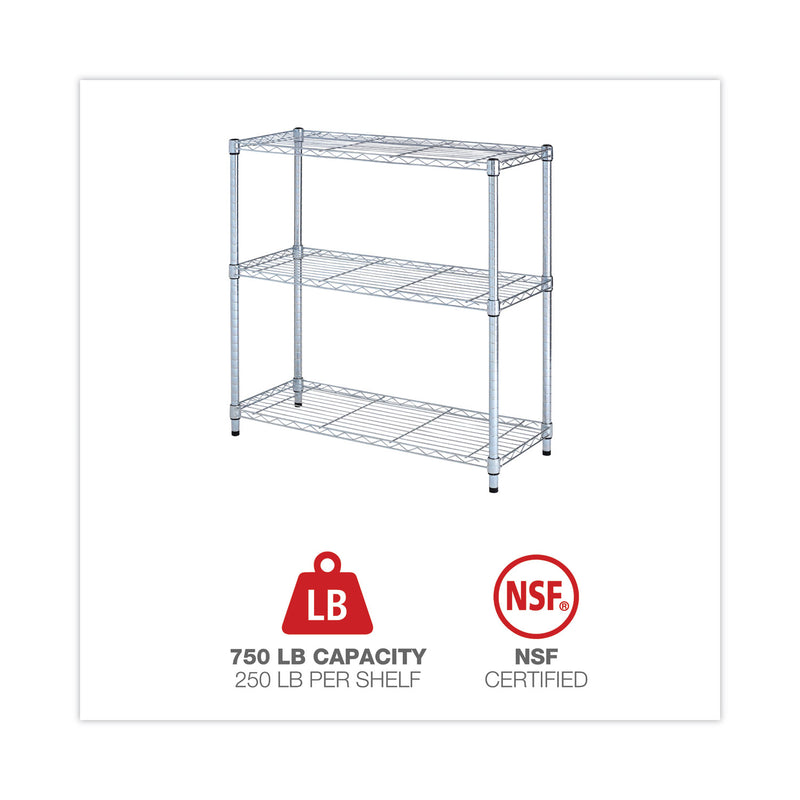 Alera Residential Wire Shelving, Three-Shelf, 36w x 14d x 36h, Silver