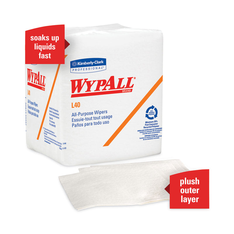 WypAll L40 Towels, 1/4 Fold, 12.5 x 12, White, 56/Box, 18 Packs/Carton