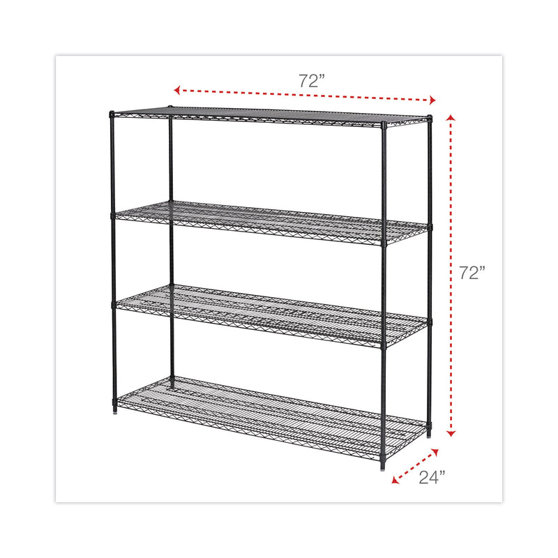 Alera BA Plus Wire Shelving Kit, Four-Shelf, 72w x 24d x 72h, Black Anthracite Plus