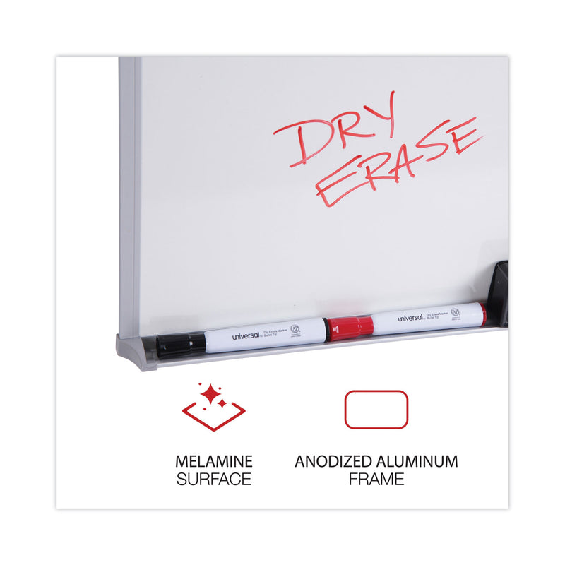 Universal Dry Erase Board, Melamine, 48 x 36, Satin-Finished Aluminum Frame