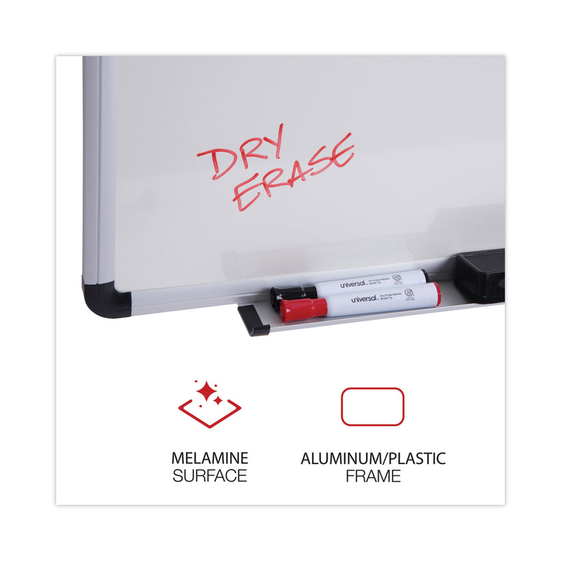 Universal Dry Erase Board, Melamine, 24 x 18, White, Black/Gray, Aluminum/Plastic Frame