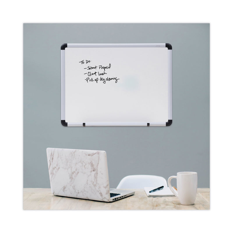 Universal Dry Erase Board, Melamine, 24 x 18, White, Black/Gray, Aluminum/Plastic Frame