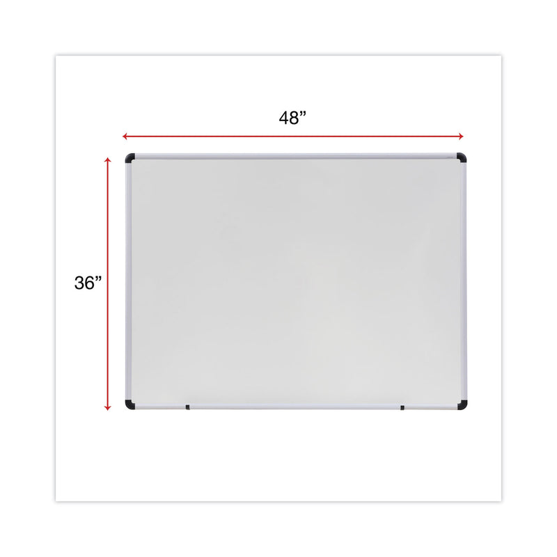 Universal Dry Erase Board, Melamine, 48 x 36, White, Black/Gray Aluminum/Plastic Frame