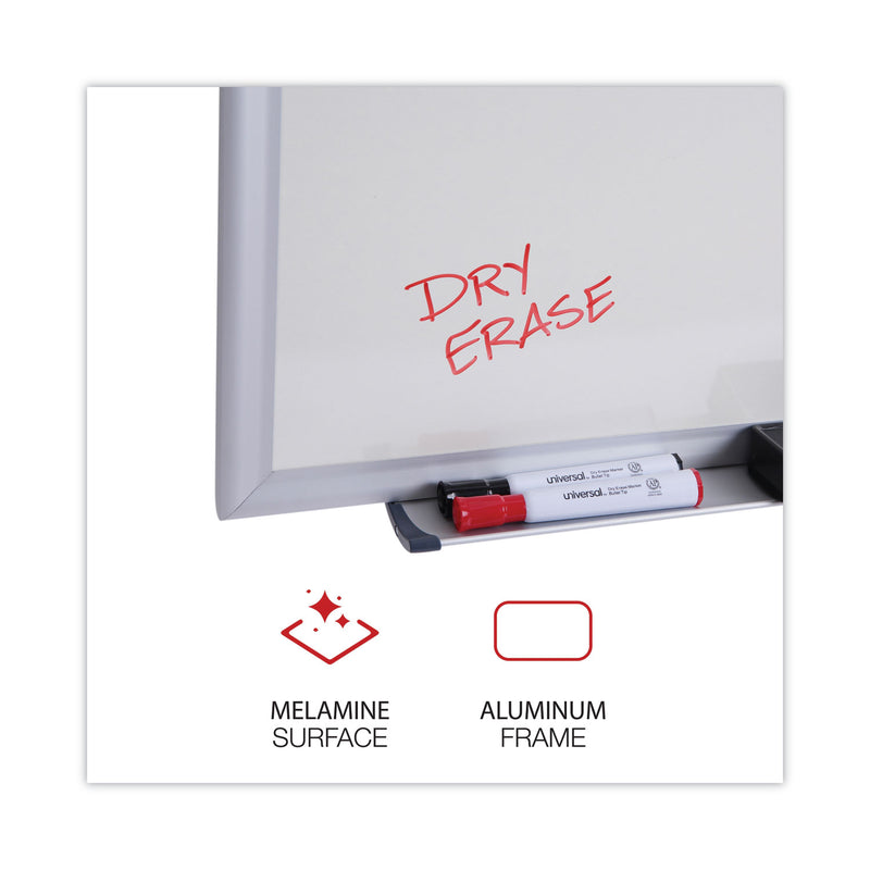 Universal Dry Erase Board, Melamine, 24 x 18, Aluminum Frame