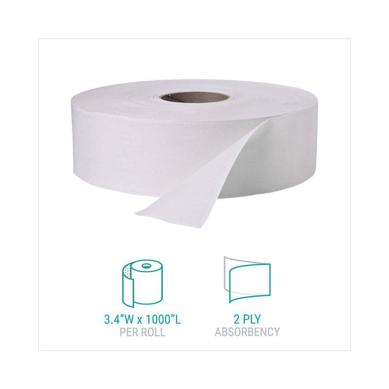 Windsoft Jumbo Roll Bath Tissue, Septic Safe, 2 Ply, White, 3.4" x 1,000 ft, 12 Rolls/Carton
