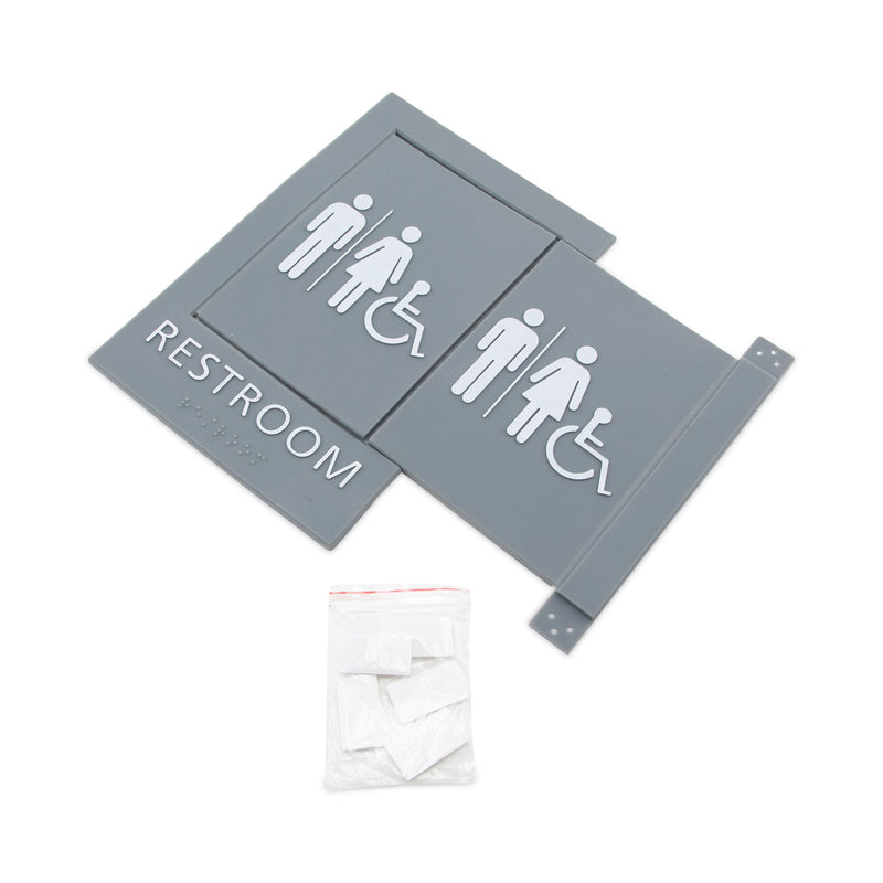 Advantus Pop-Out ADA Sign, Wheelchair, Tactile Symbol/Braille, Plastic, 6 x 9, Gray/White