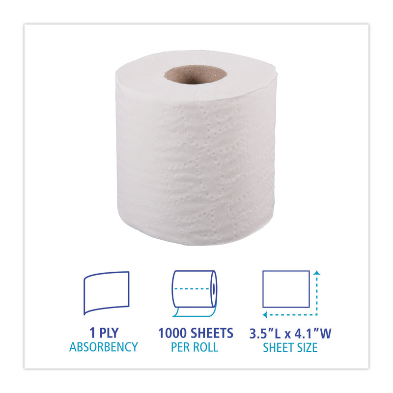 Boardwalk 1-Ply Toilet Tissue, Septic Safe, White, 1,000 Sheets, 96 Rolls/Carton