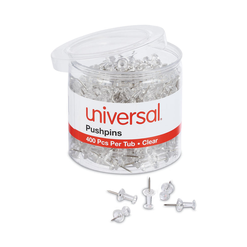 Universal Clear Push Pins, Plastic, Clear, 0.38", 400/Pack