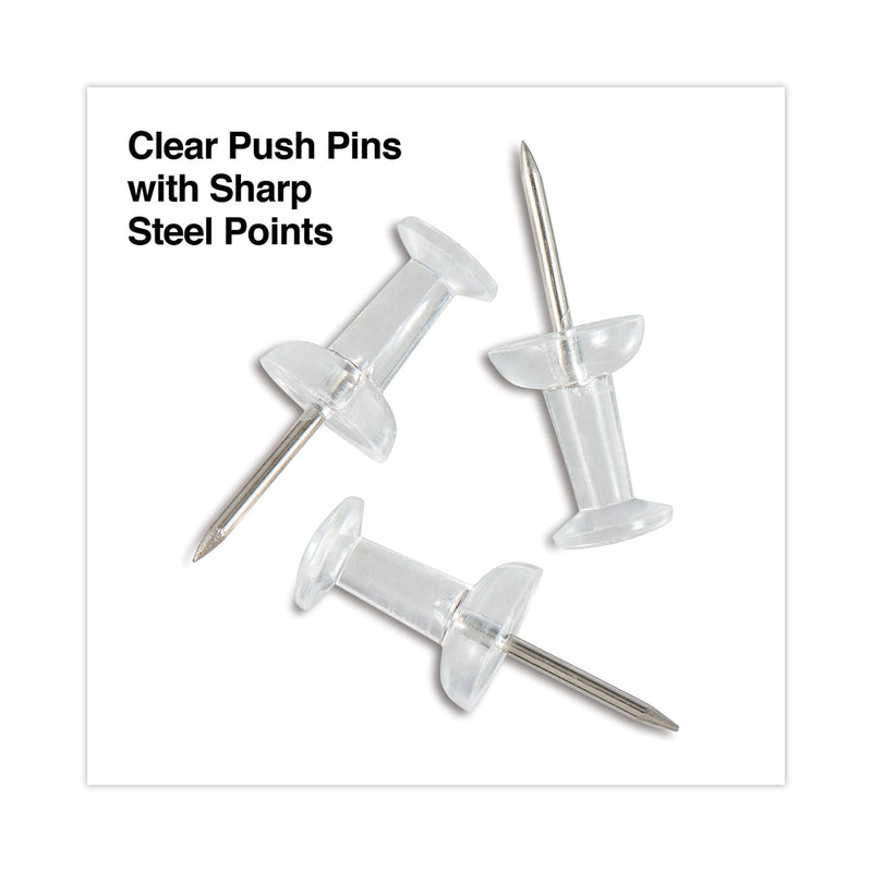 Universal Clear Push Pins, Plastic, Clear, 0.38", 400/Pack