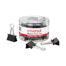 Universal Binder Clips with Storage Tub, Medium, Black/Silver, 24/Pack