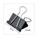 Universal Binder Clips, Medium, Black/Silver, 12/Box