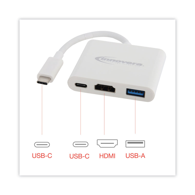 Innovera USB Type-C HDMI Multiport Adapter, HDMI/USB-C/USB 3.0, 0.65 ft, White