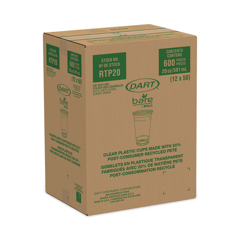 Dart Bare Eco-Forward RPET Cold Cups 20 oz, Leaf Design, Clear, 50/Pack, 12 Packs/Carton
