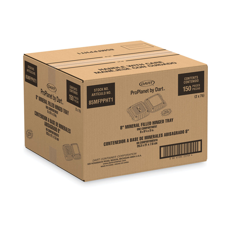 ProPlanet Hinged Lid Containers, Single Compartment, 8.3 x 8 x 3, White, Plastic, 150/Carton