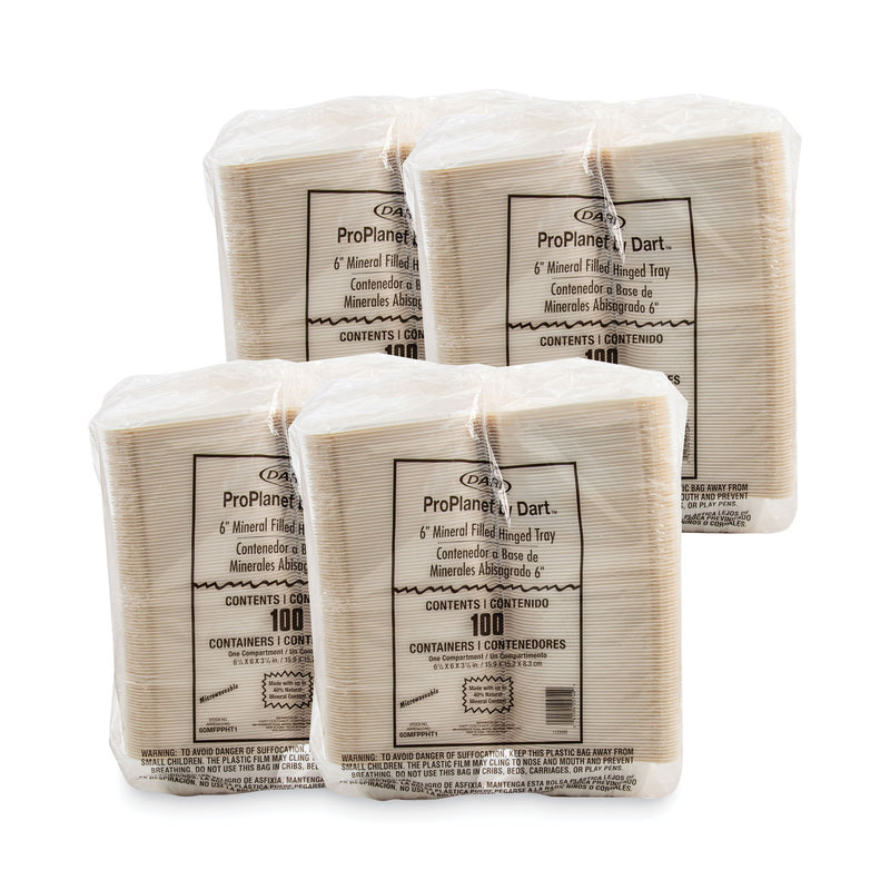 ProPlanet Hinged Lid Containers, 6 x 6.3 x 3.3, White, Plastic, 400/Carton