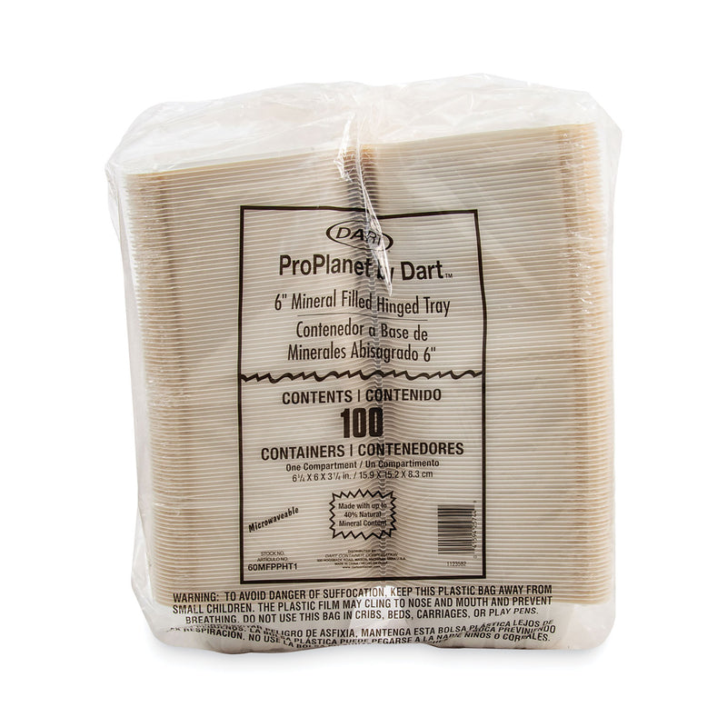 ProPlanet Hinged Lid Containers, 6 x 6.3 x 3.3, White, Plastic, 400/Carton