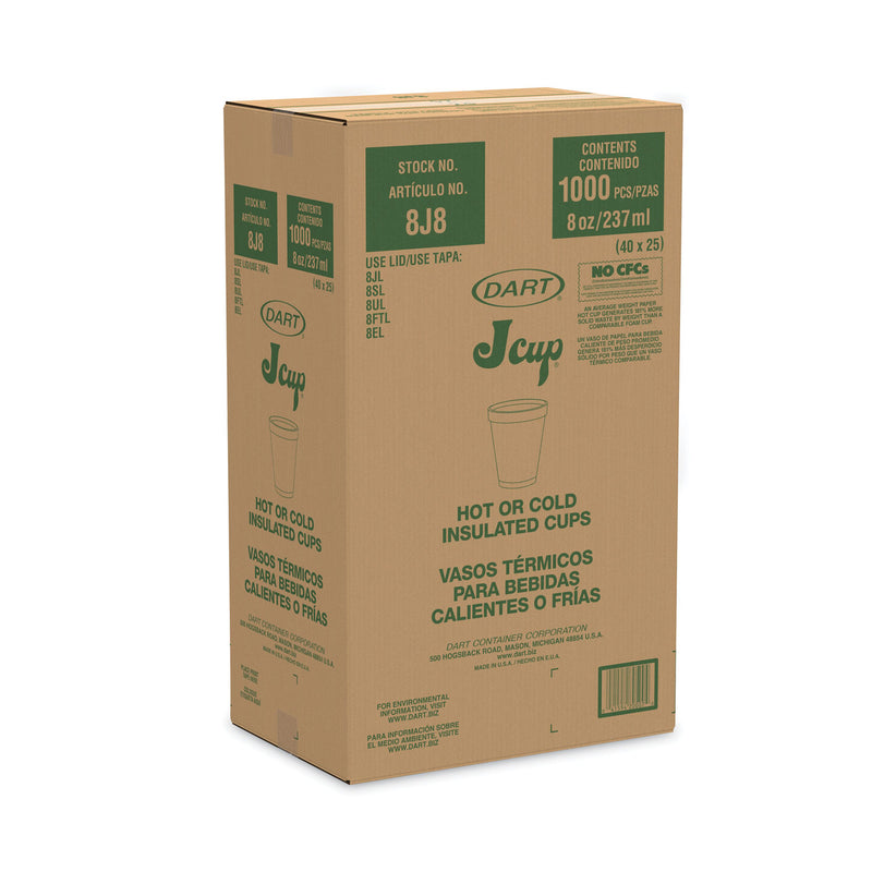 Dart Foam Drink Cups, 8 oz, White, 25/Bag, 40 Bags/Carton