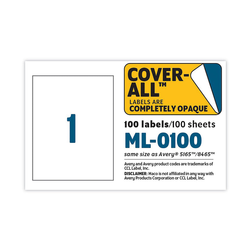 MACO Cover-All Opaque Laser/Inkjet Shipping Labels, Full-Sheet Format, Inkjet/Laser Printers, 8.5 x 11, White, 100/Box