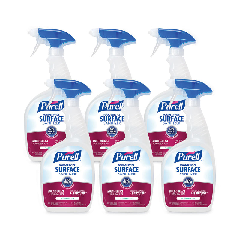 PURELL Foodservice Surface Sanitizer, Fragrance Free, 32 oz Capped Bottle with Spray Trigger Included in Carton, 6/Carton